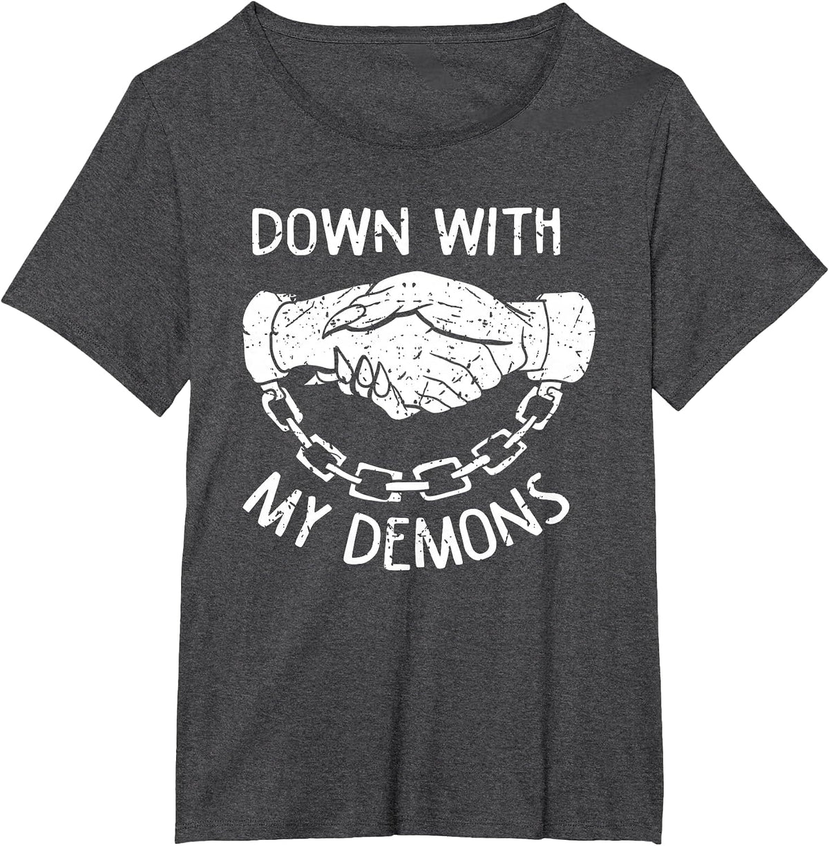 Down with My Demons Deal Handshake Aesthetic Goth T-Shirt - Dark Heather Grey