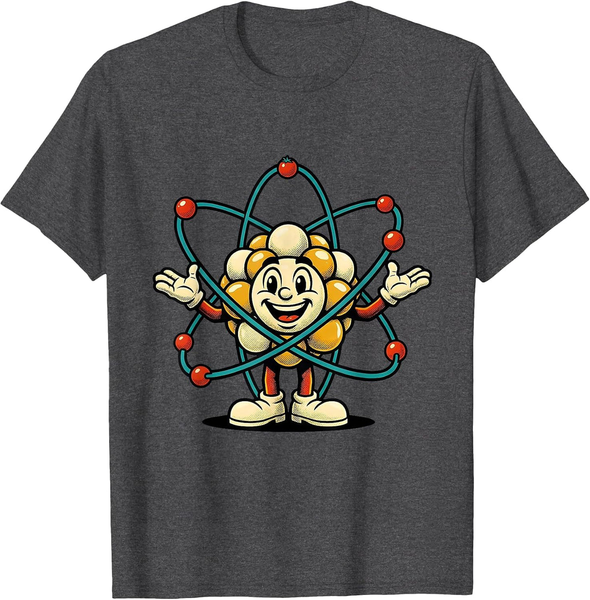 Men's Science Teacher Atomic Model Glowing Electrons Design T-Shirt - Dark Heather Grey