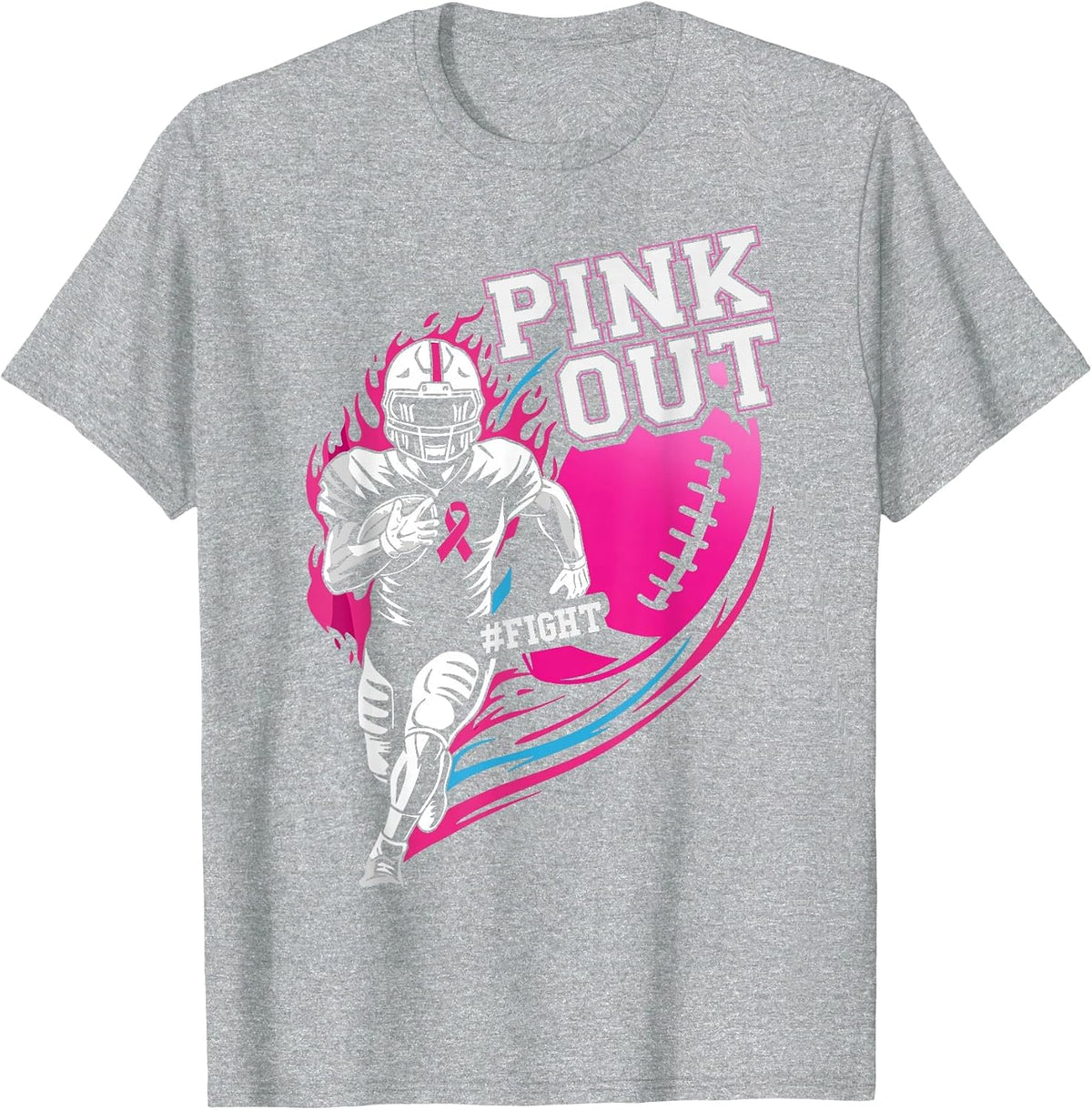 Pink Out Football Breast Cancer Awareness Womens Boys Girls T-Shirt - Heather Grey