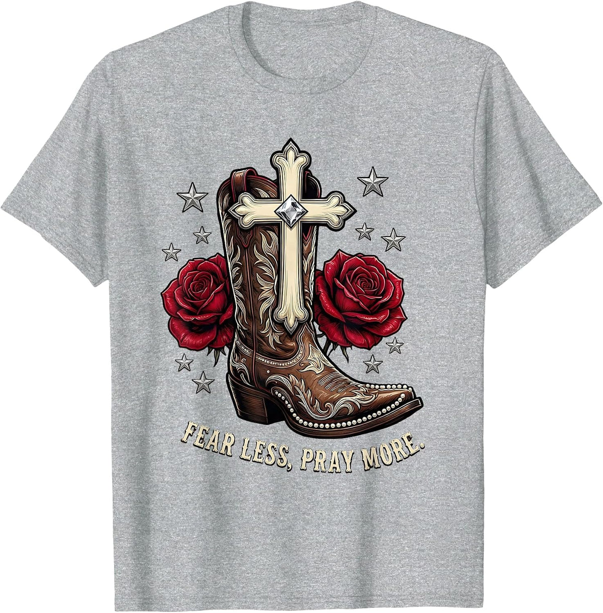 Men's Fear Less Pray More Faith Over Fear Design T-Shirt - Heather Grey