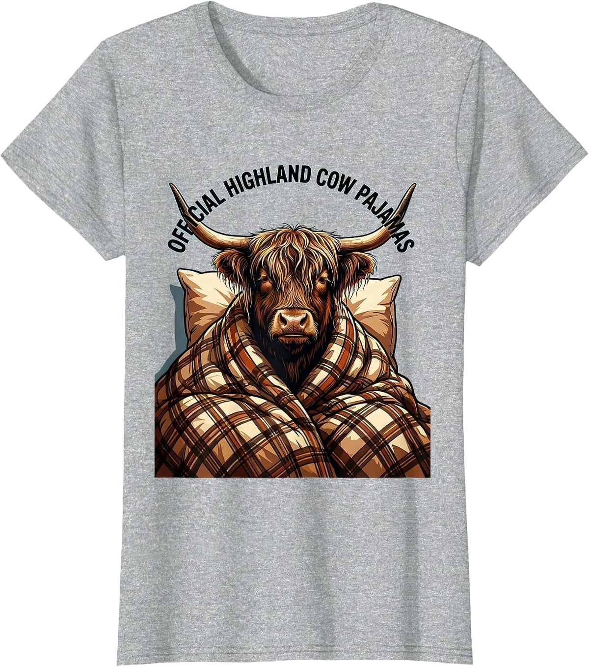 Women's Official Highland Cow Pajamas Cute Cozy Sleepwear Animal T-Shirt - Heather Grey