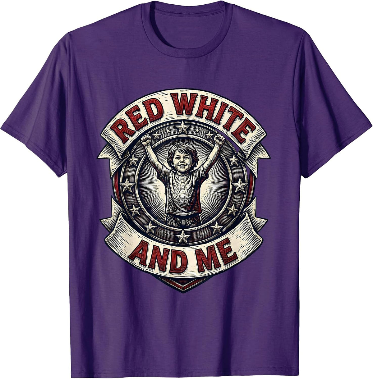 Men's Red White and Me Patriotic Kids Design T-Shirt - Purple