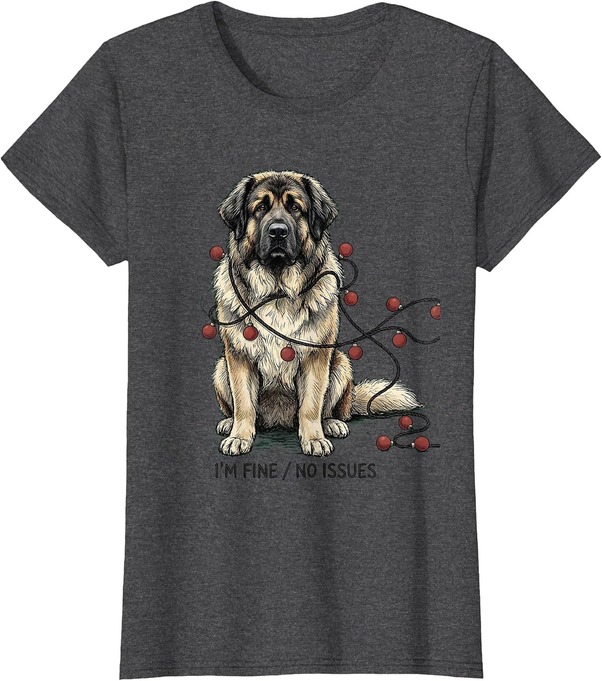 Women's I'm Fine No Issues Great Pyrenees Christmas Dog Owner Humor T-Shirt - Dark Heather Grey