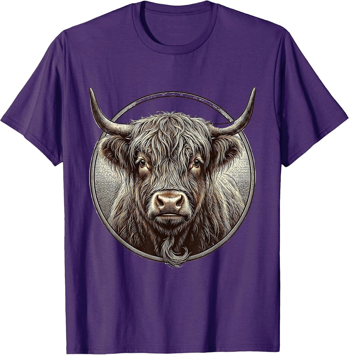 Men's Highland Cow Bust Novelty Humor Animal Lover Mascot T-Shirt - Purple