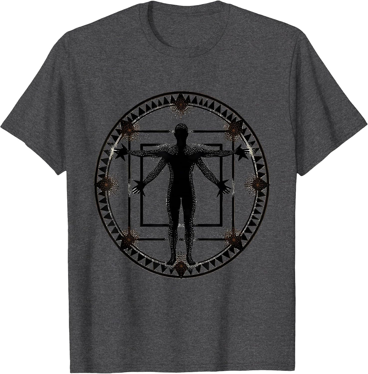 Men's Vitruvian Man Geometric Circle Renaissance Art T-Shirt - Dark Heather Grey