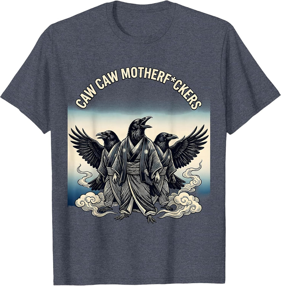 Caw Caw Bold Crow Humor Graphic Design T-Shirt - Heather Blue