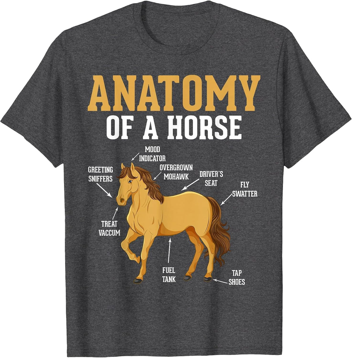 Anatomy of A Horse Funny Equestrian Neigh Horse Lovers T-Shirt - Dark Heather Grey