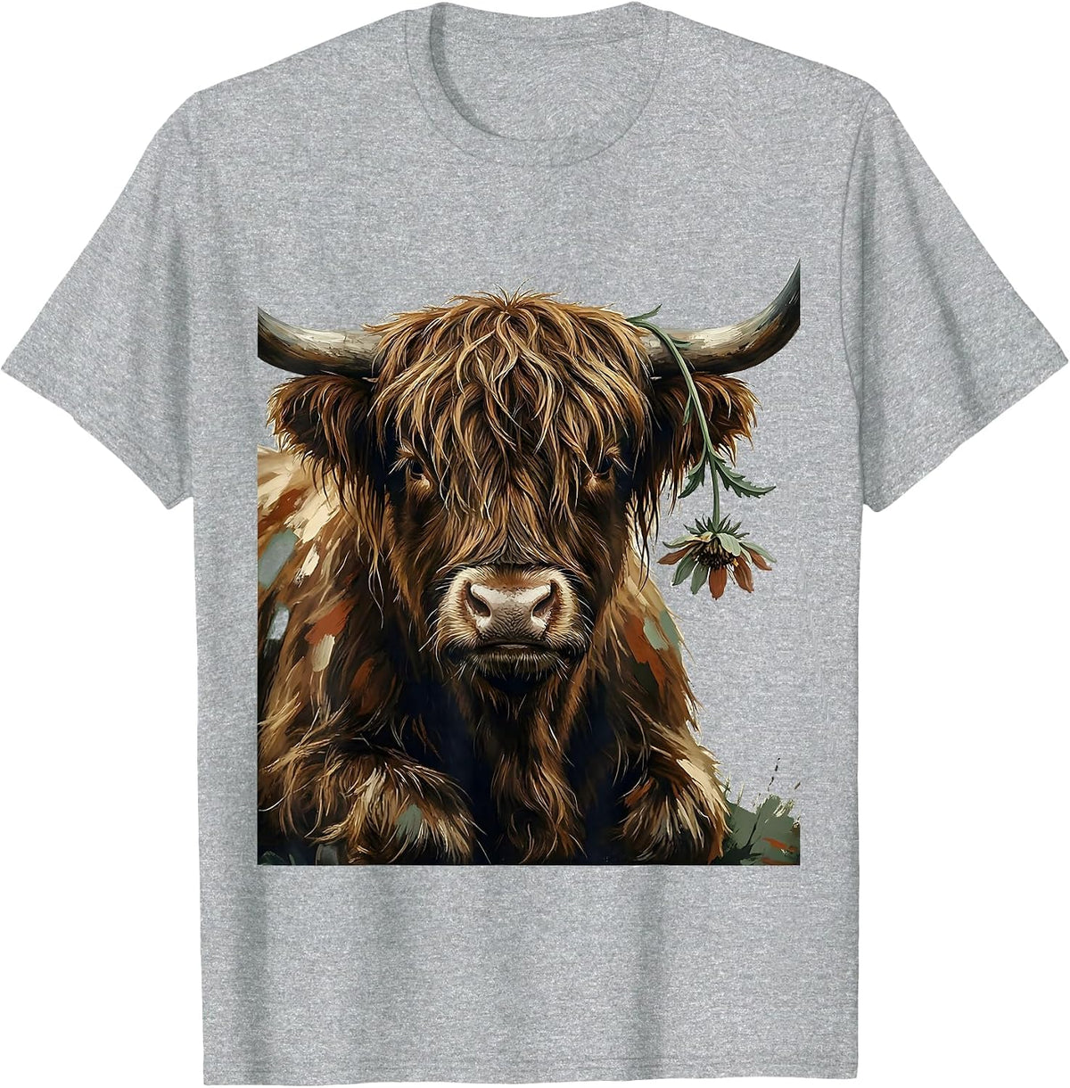 Men's Highland Cow Shaggy Head Funny Farm Animal Humor T-Shirt - Heather Grey