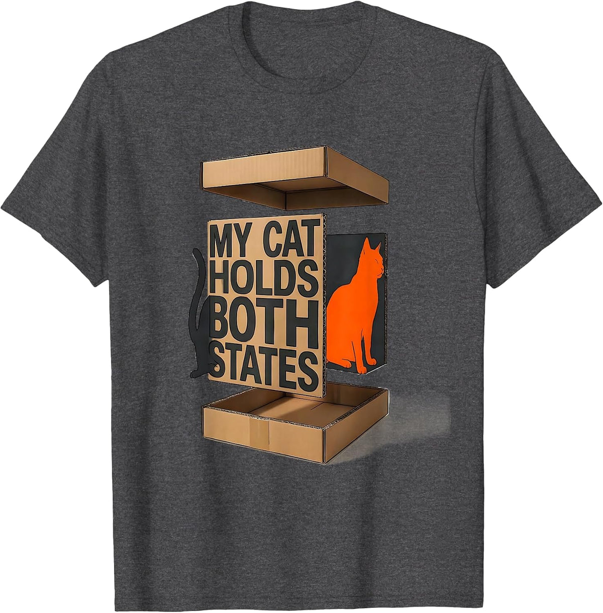 My Cat Holds Both States Funny Quantum Physics Cat Lover T-Shirt - Dark Heather Grey