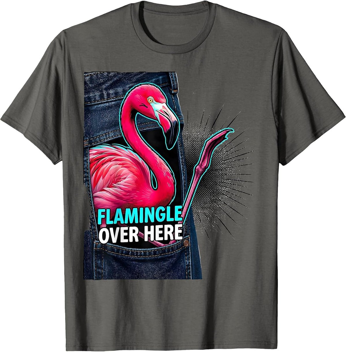 Men's Flamingle Over Here Funny Flamingo Lover Summer Vacation T-Shirt - Asphalt Grey
