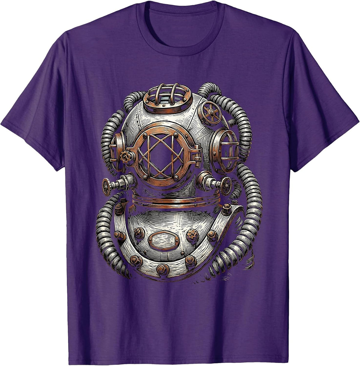 Steampunk Deep Sea Diver Helmet Copper Pipes Art T-Shirt - Purple