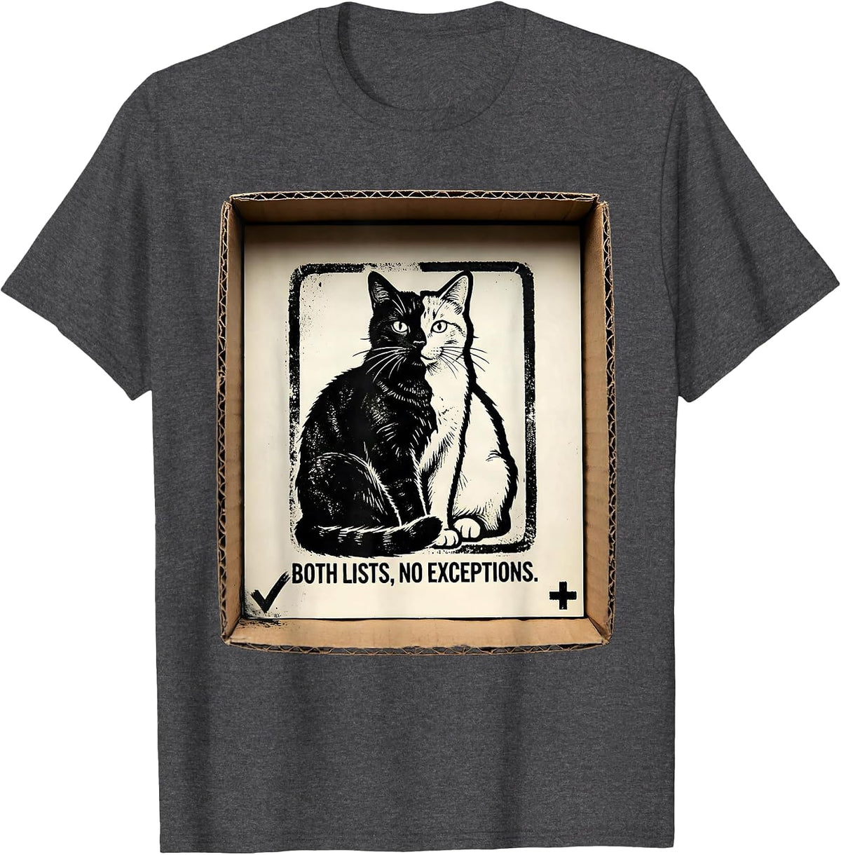 Men's Both Lists No Exceptions Funny Quantum Physics Cat Owner T-Shirt - Dark Heather Grey