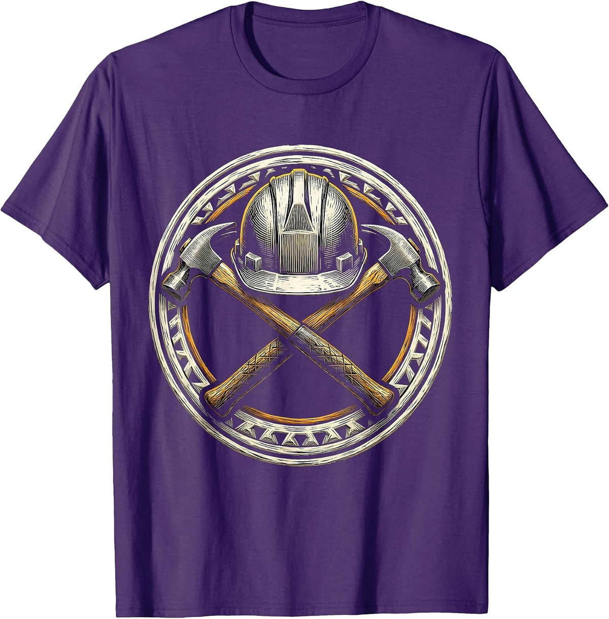 Men's Hardhat Crossed Sledgehammers Construction Graphic T-Shirt - Purple