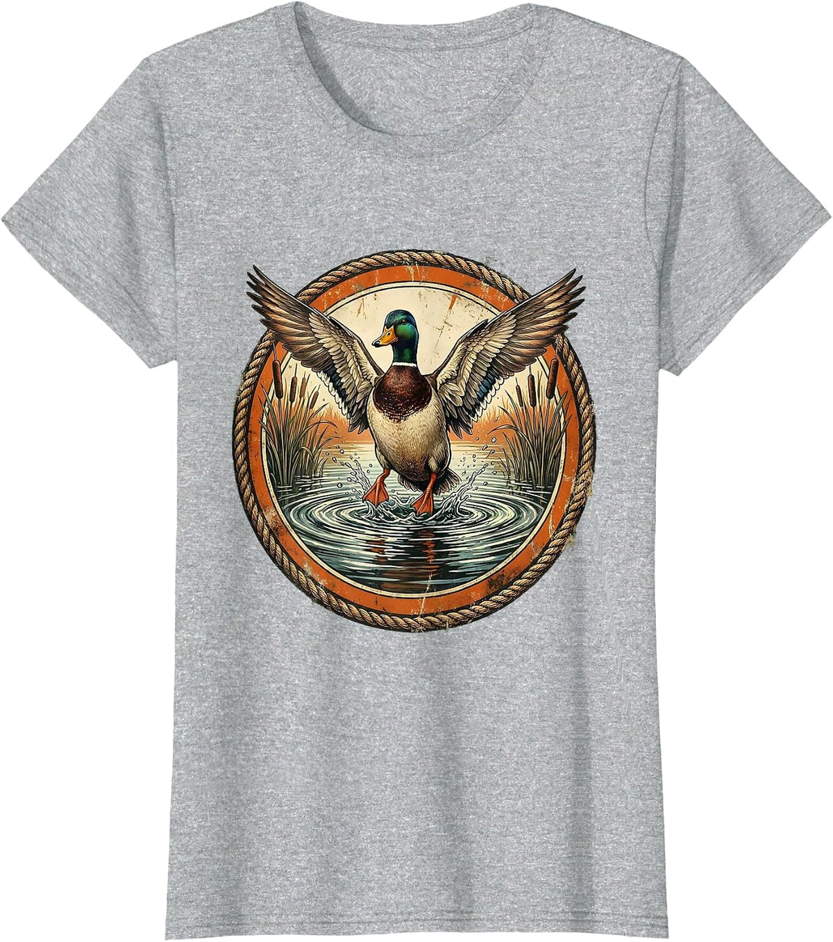 Women's Duck Splash Landing on Still Pond Illustration T-Shirt - Heather Grey