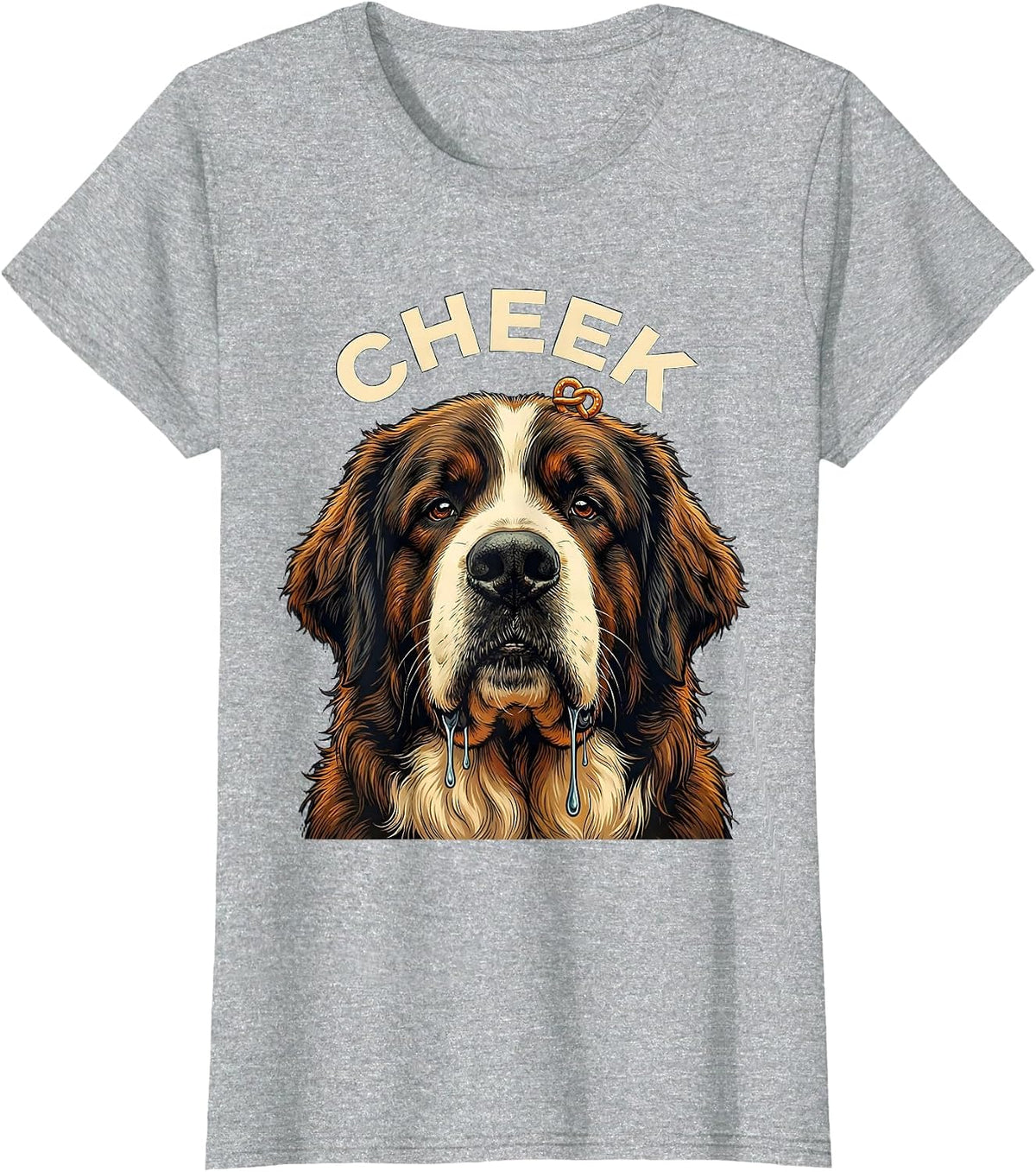Women's CHEEK Funny Newfoundland Dog Jowls Drool Dog Mom Dog Dad T-Shirt - Heather Grey