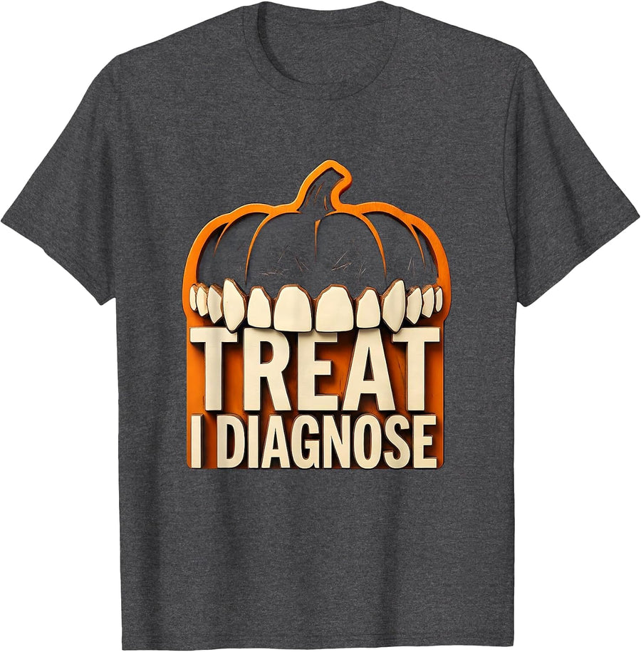 Men's Treat I Diagnose Wood Type Letterpress Dental Hygienist T-Shirt - Dark Heather Grey