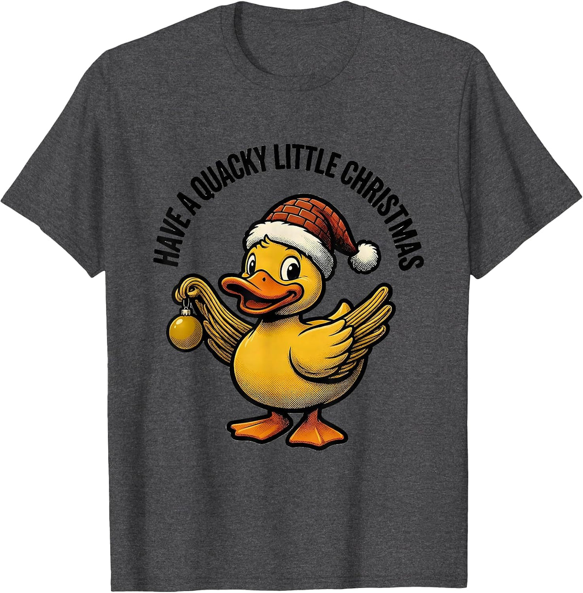 Men's Have A Quacky Little Christmas Retro Cartoon Duck Lover T-Shirt - Dark Heather Grey