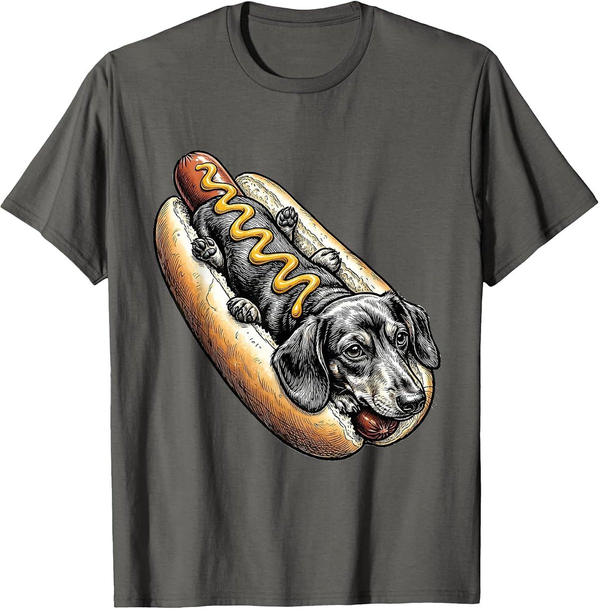 Dachshund Hot Dog Bun Funny Wiener Dog T-Shirt - Asphalt Grey