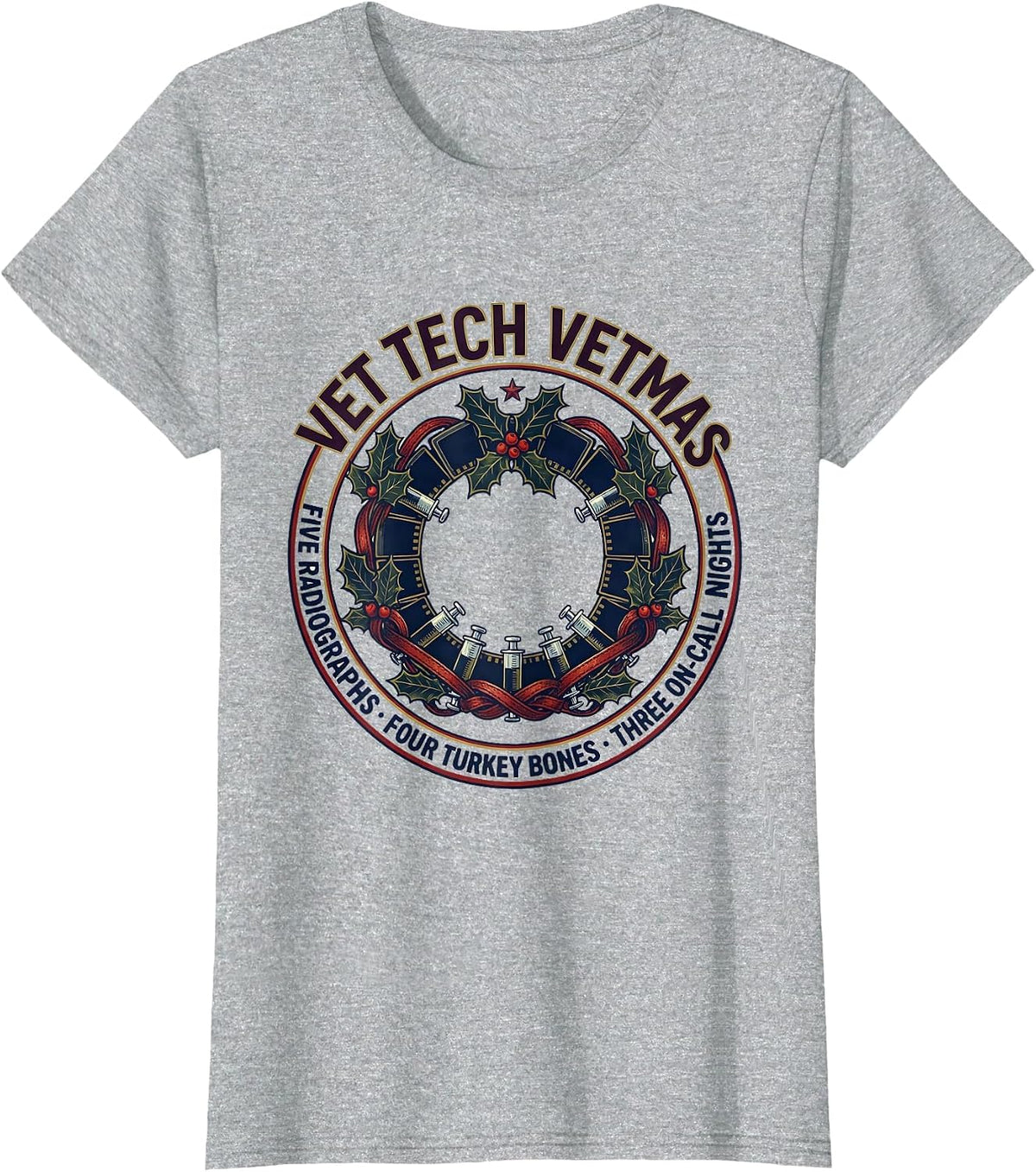 Women's Vet Tech Vetmas Radiographs Turkey Bones On-Call Nights T-Shirt - Heather Grey