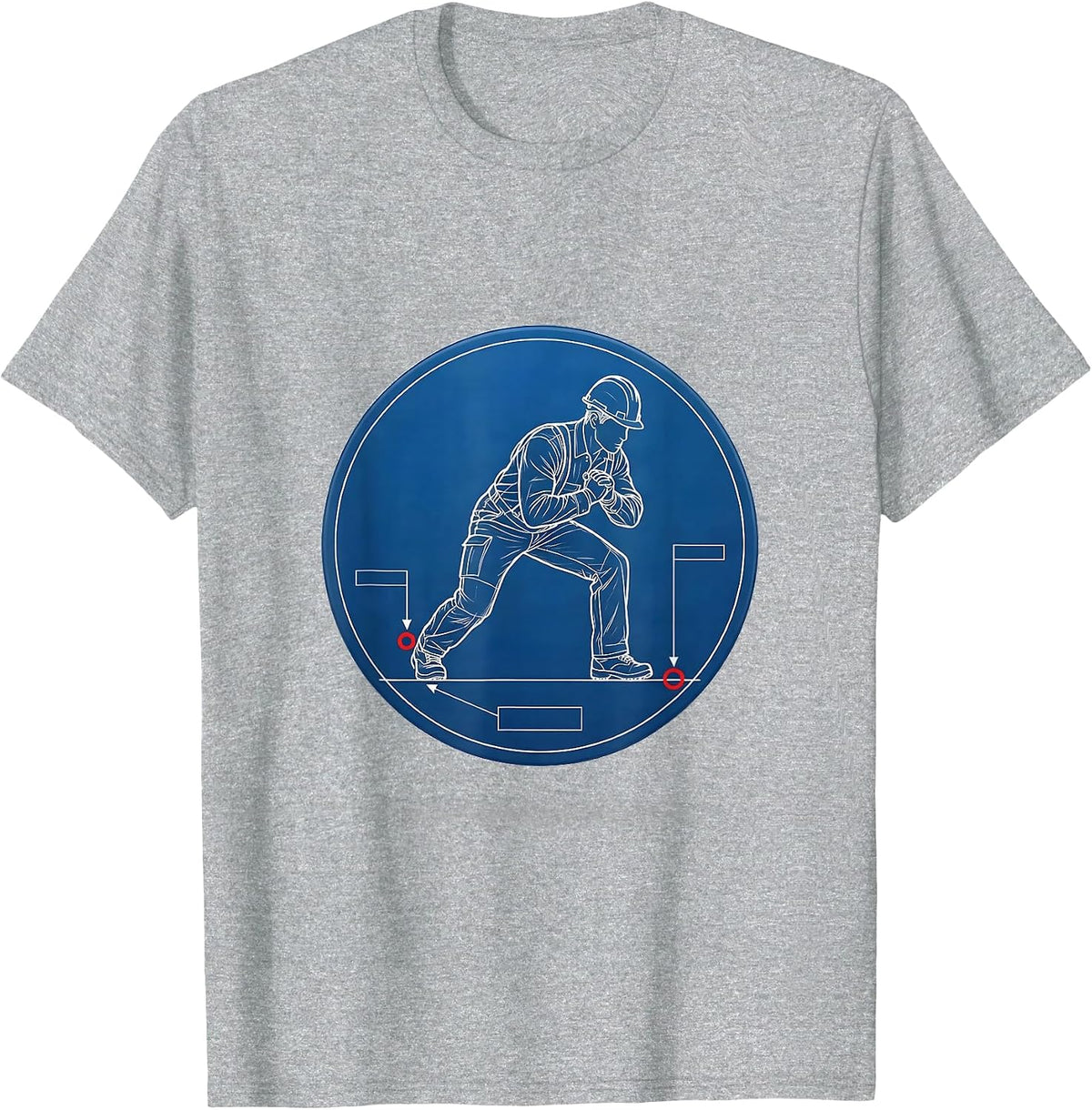 Men's Lineman Technical Blueprint Football Fan Deadpan Humor T-Shirt - Heather Grey