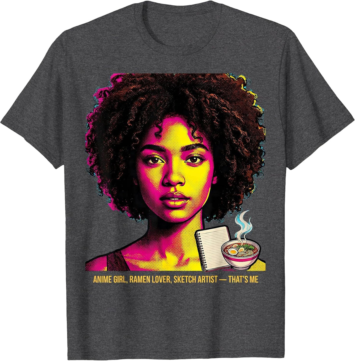 Men's Anime Girl Ramen Lover Sketch Artist That's Me Afro T-Shirt - Dark Heather Grey