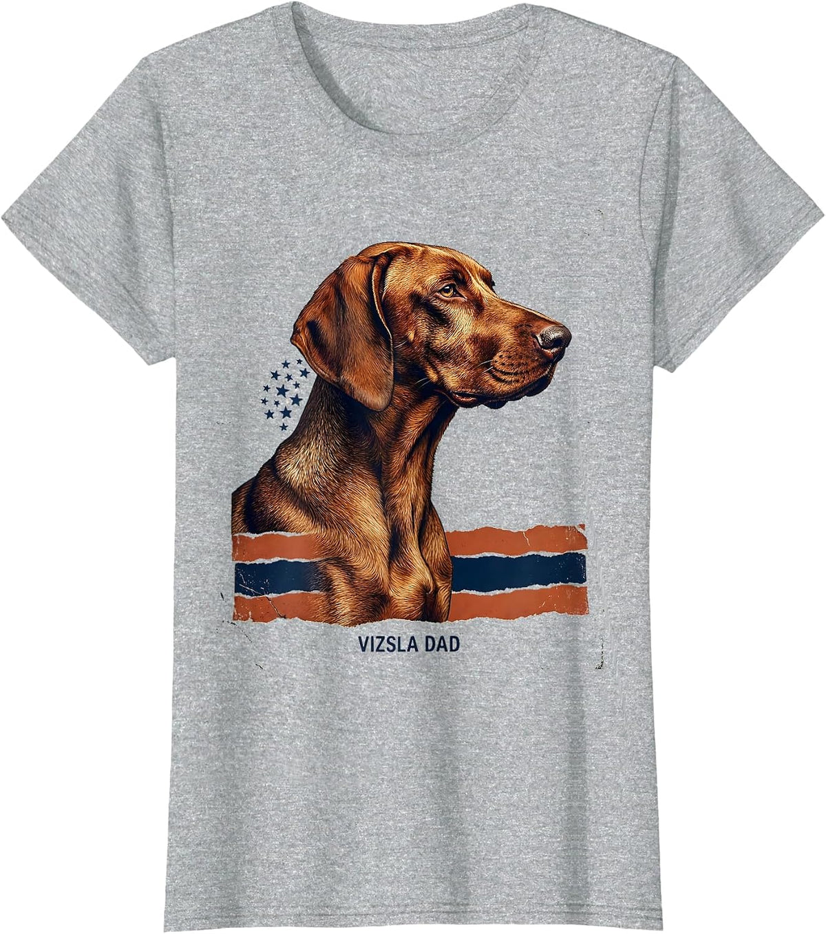 Women's Vizsla Dad Distressed Patriotic Dog Breed Pride 4th Of July T-Shirt - Heather Grey