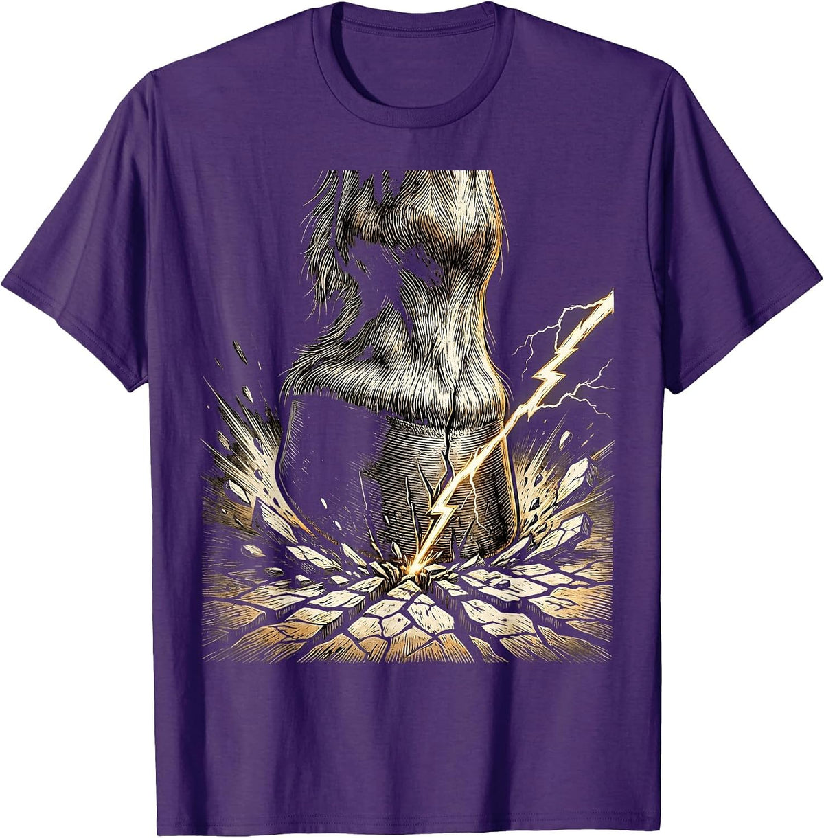 Horse Hoof Lightning Bolt Strike Graphic Tee T-Shirt - Purple