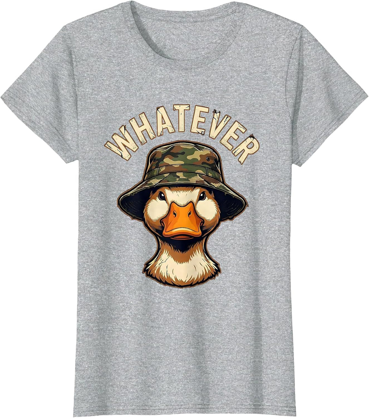 Women's Whatever Distressed Duck Camo Hat Novelty Humor T-Shirt - Heather Grey