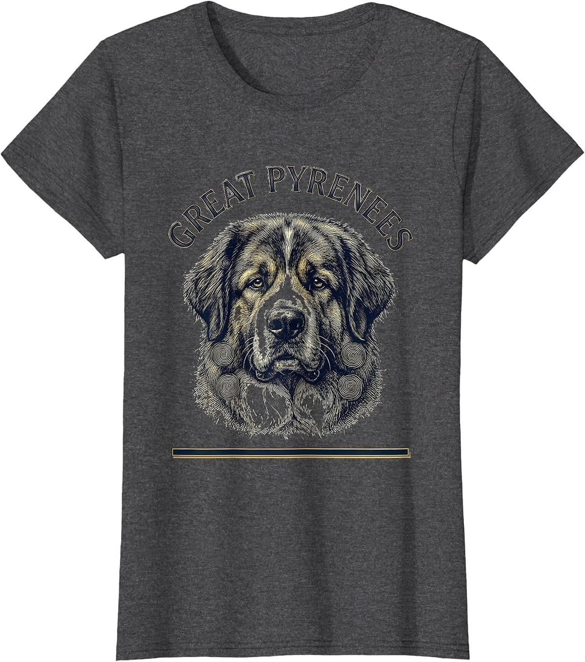 Women's Great Pyrenees Crosshatch Etching Dog Breed Portrait Van T-Shirt - Dark Heather Grey