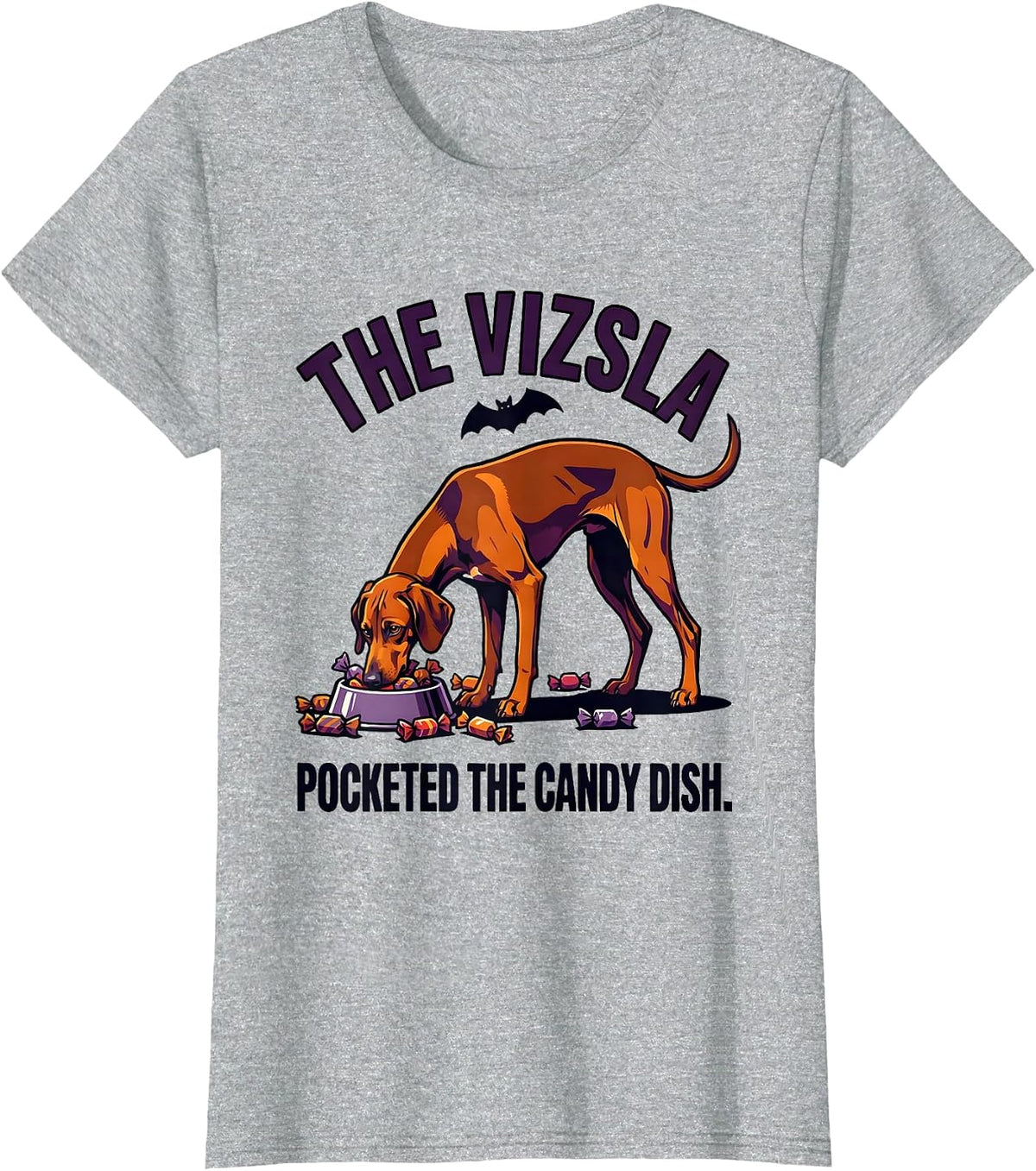 The Vizsla Pocketed The Candy Dish Funny Dog Lover Halloween T-Shirt - Heather Grey