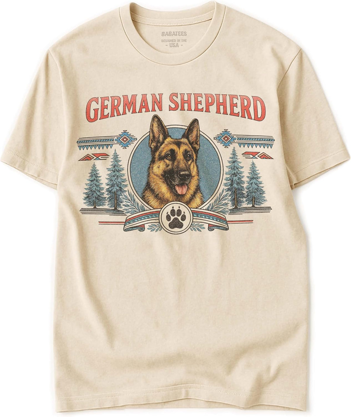 Dog Breed Tshirt for Men & Women - Wilderness Artwork - 100% Natural, Raw, Undyed, Heavyweight Cotton - German Shepherd