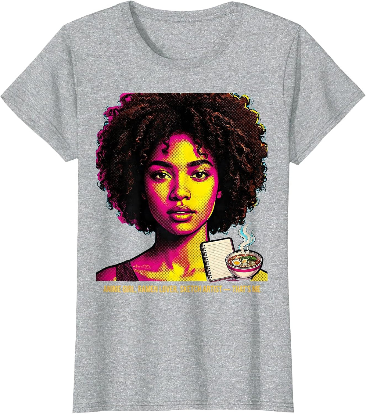 Women's Anime Girl Ramen Lover Sketch Artist That's Me Afro T-Shirt - Heather Grey