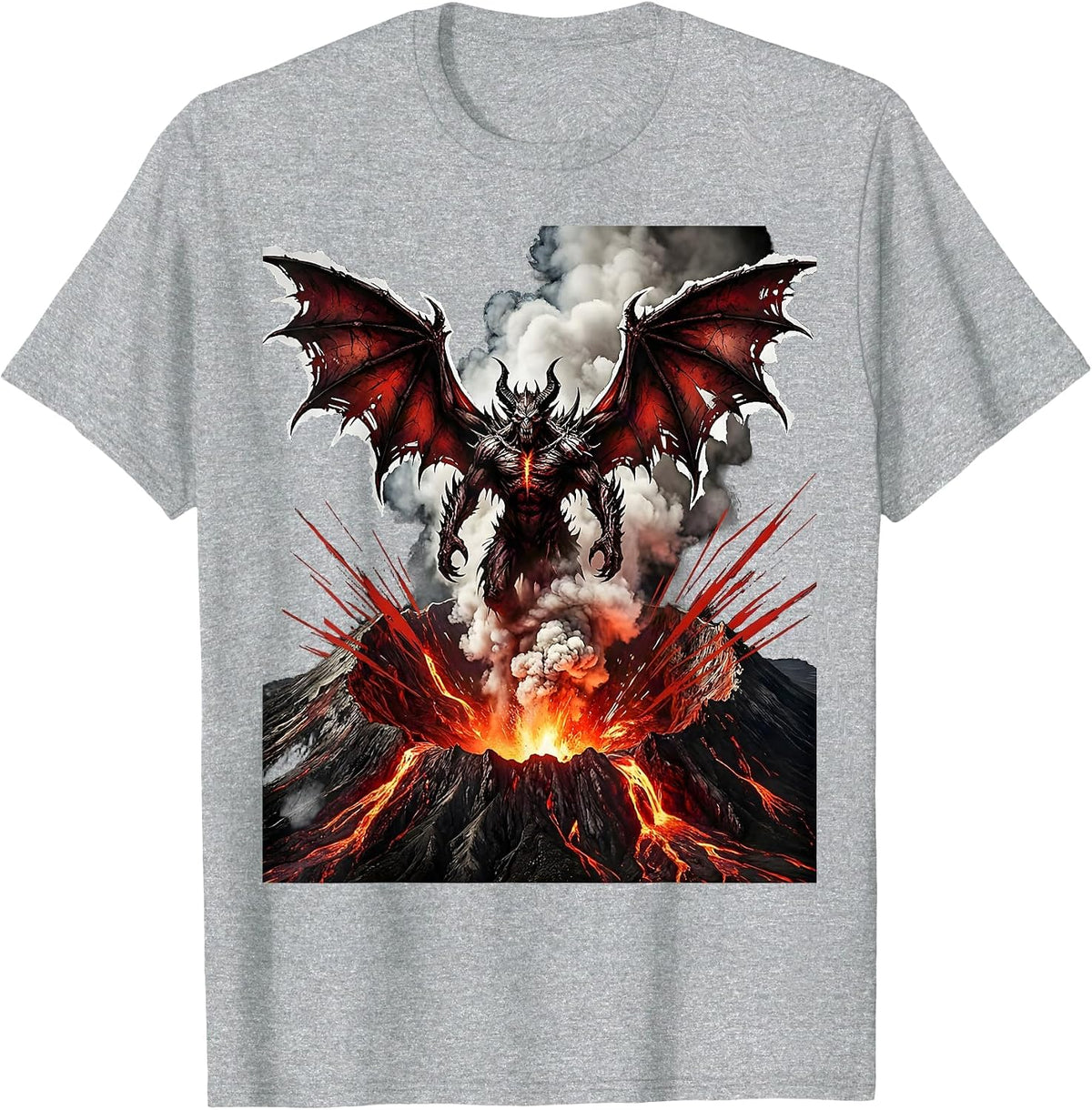 Men's Demon Wings Volcanic Crater Metal Graphic T-Shirt - Heather Grey