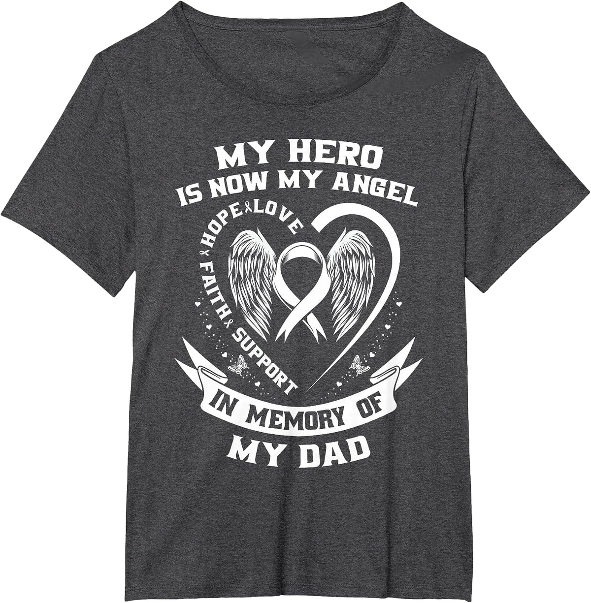 Lung Cancer Awareness Shirts Dad My Hero is Now My Angel T-Shirt - Dark Heather Grey