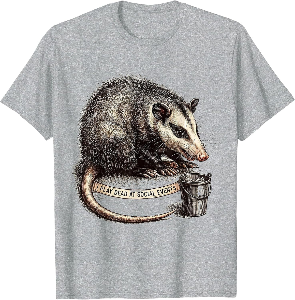 Men's I Play Dead At Social Events Funny Opossum Meme Animal Humor T-Shirt - Heather Grey