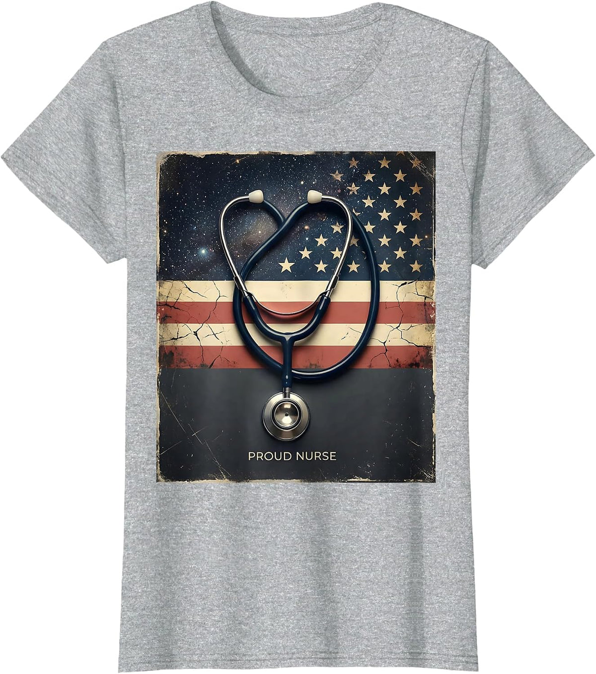 Women's Proud Nurse Distressed American Flag Nurse Pride Casual T-Shirt - Heather Grey