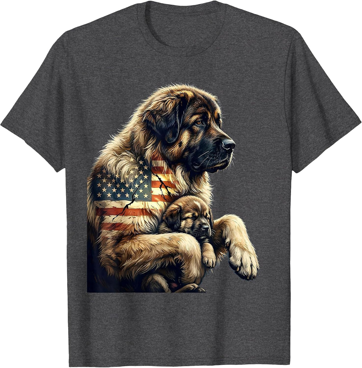 Men's Great Pyrenees Dad Patriotic American Flag 4th Of July T-Shirt - Dark Heather Grey