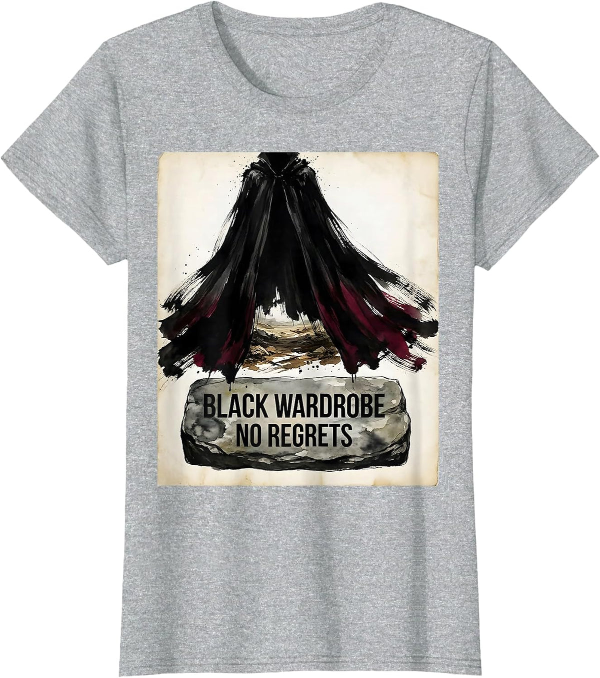 Black Wardrobe No Regrets Gothic Dark Aesthetic T-Shirt - Heather Grey