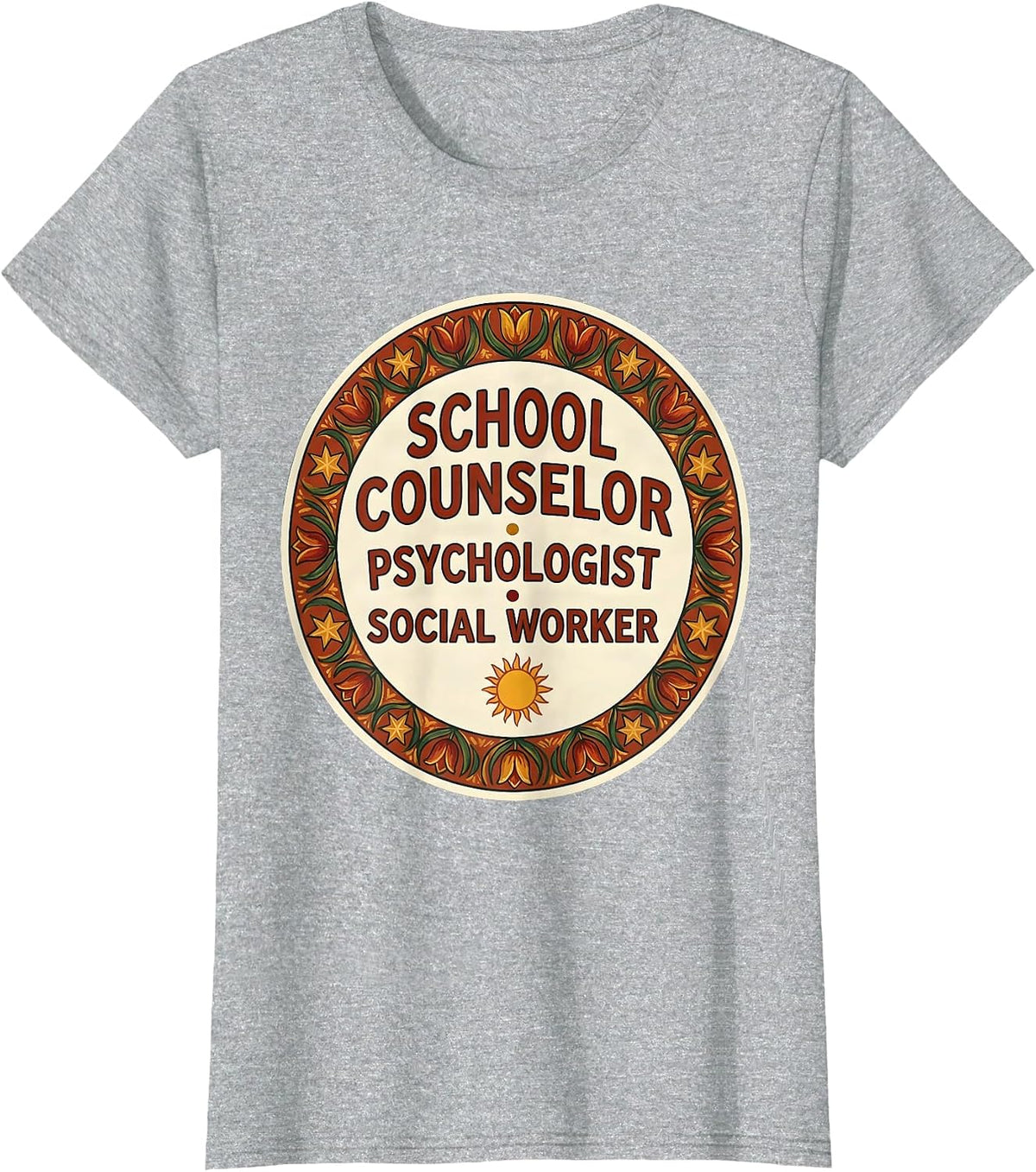School Counselor, Psychologist & Social Worker Folk Art T-Shirt - Heather Grey