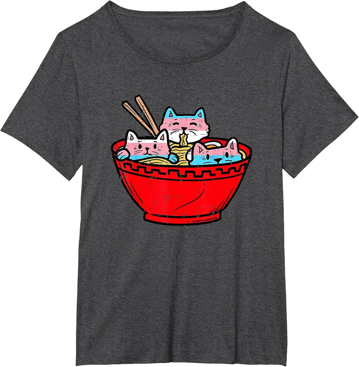 Ramen Cats Transgender Trans Pride Flag Japanese Noodle Food T-Shirt - Dark Heather Grey