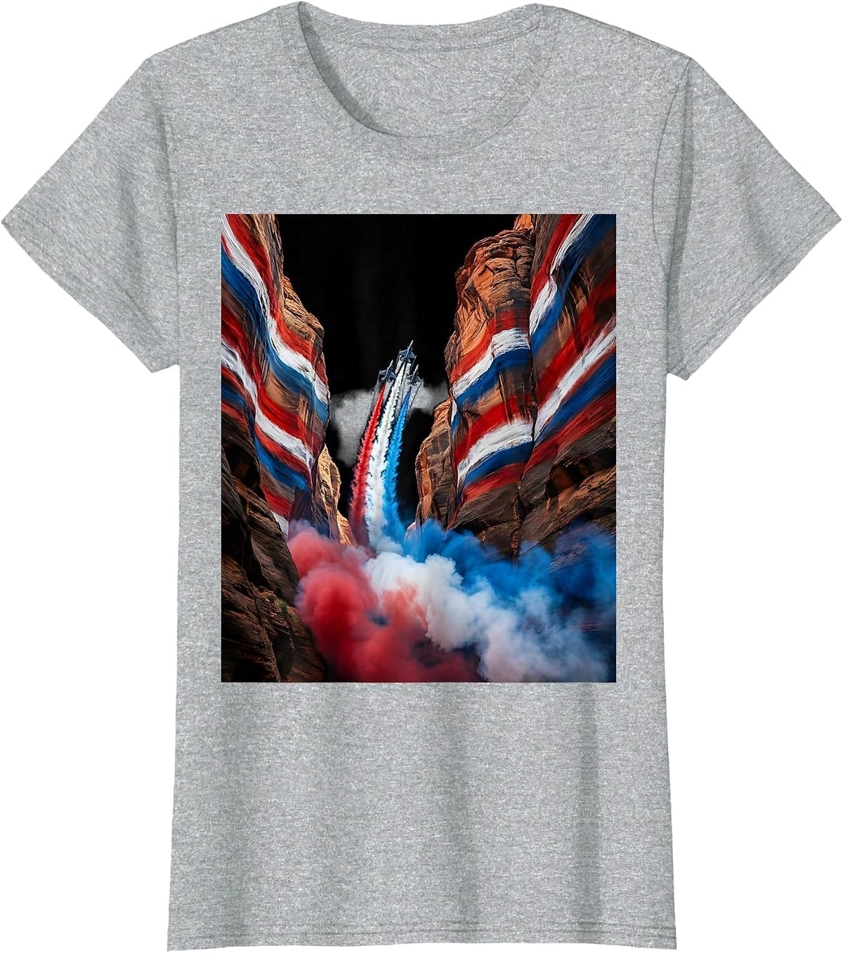 Women's Desert Canyon American Flag Illustration T-Shirt - Heather Grey
