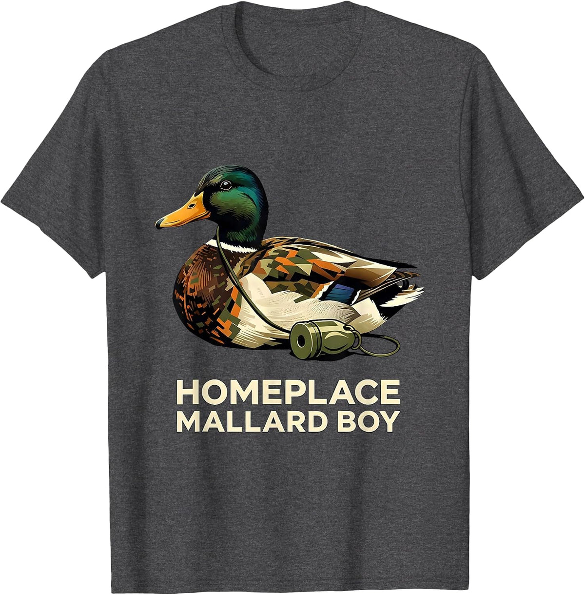 Men's Homeplace Mallard Boy Stencil Graphic Youth Camo Hunting T-Shirt - Dark Heather Grey