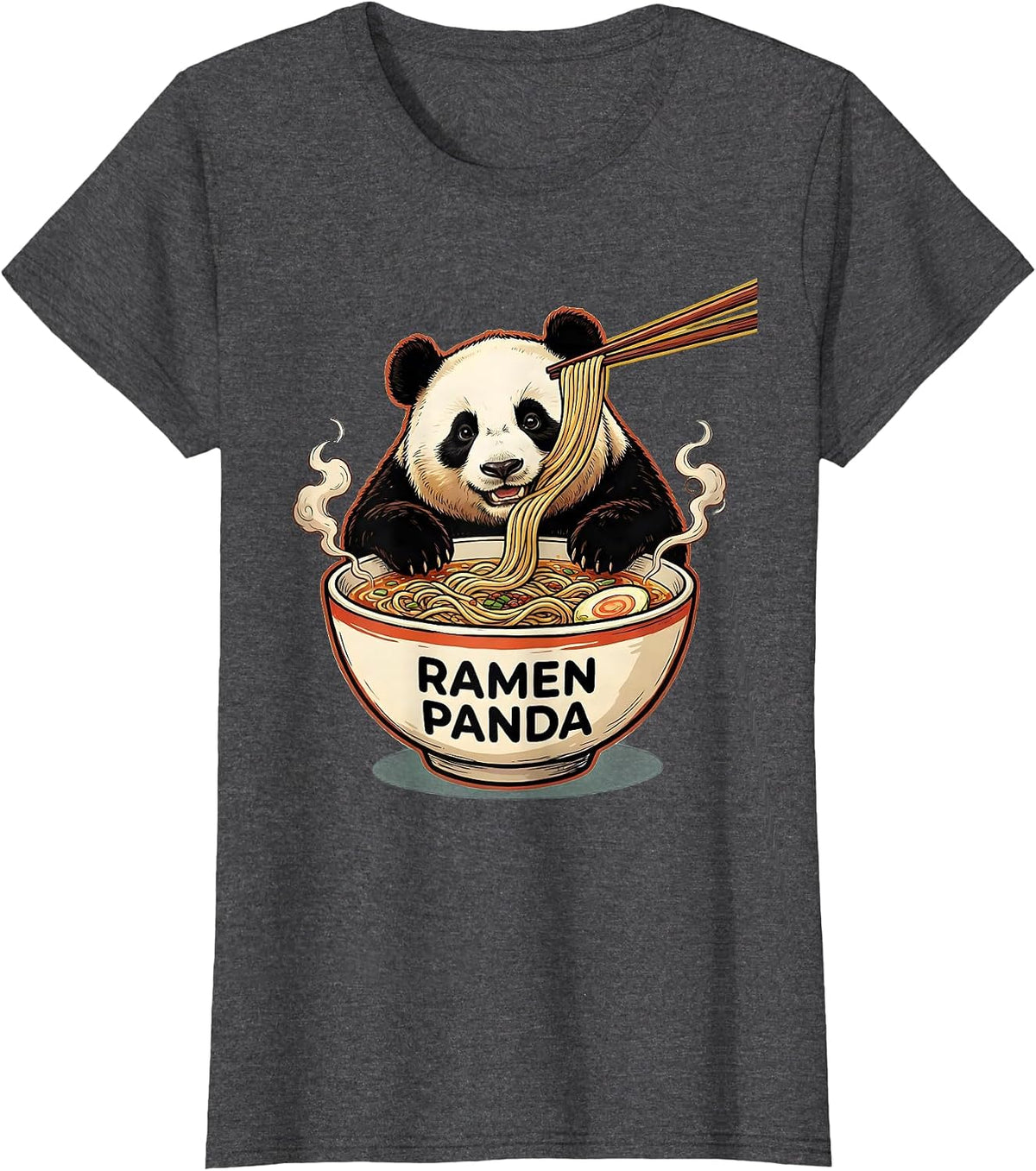 Women's Ramen Panda Cute Kawaii Anime Animal Japanese Food Lover T-Shirt - Dark Heather Grey