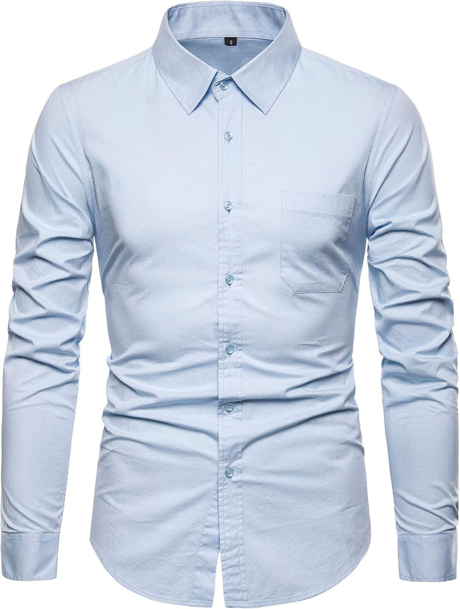 Men’s Long Sleeve Casual Button Down Dress Shirts with Chest Pocket - Light Blue