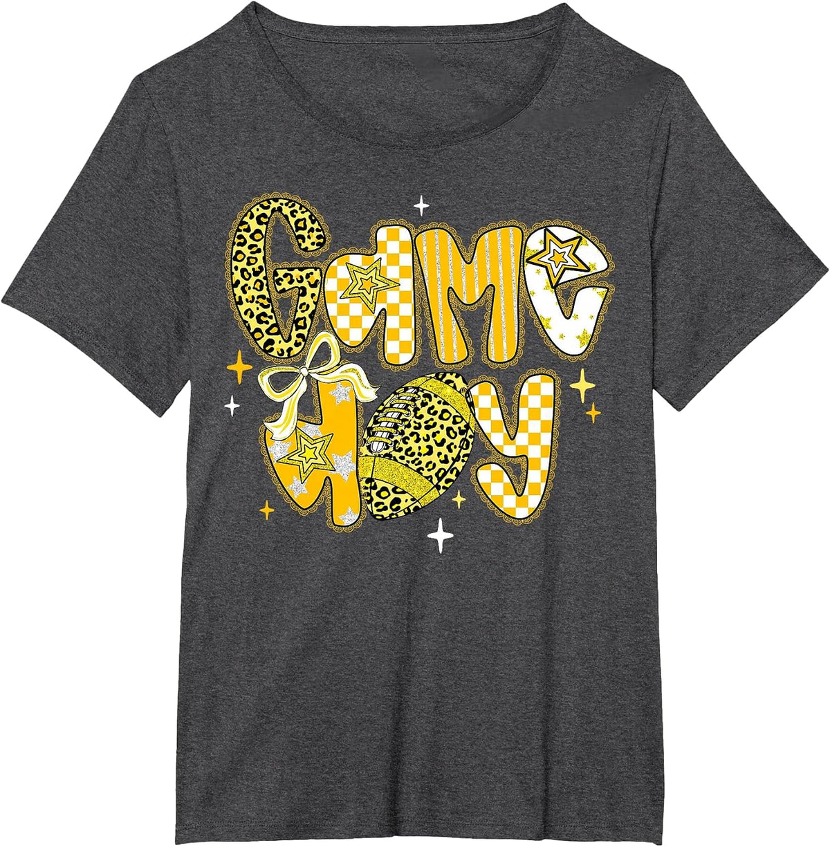 Game Day Football Girly Lace Bow Team Spirit Girls Yellow T-Shirt - Dark Heather Grey