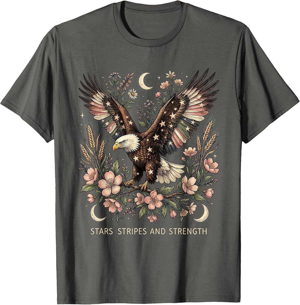 Stars Stripes and Strength Patriotic Design T-Shirt - Asphalt Grey