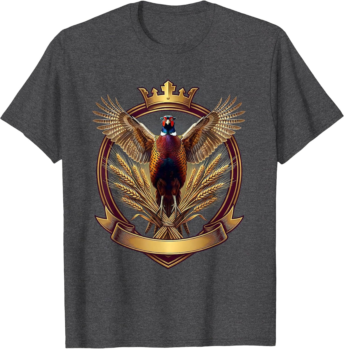 Men's Pheasant Burst Through Golden Wheat Field T-Shirt - Dark Heather Grey