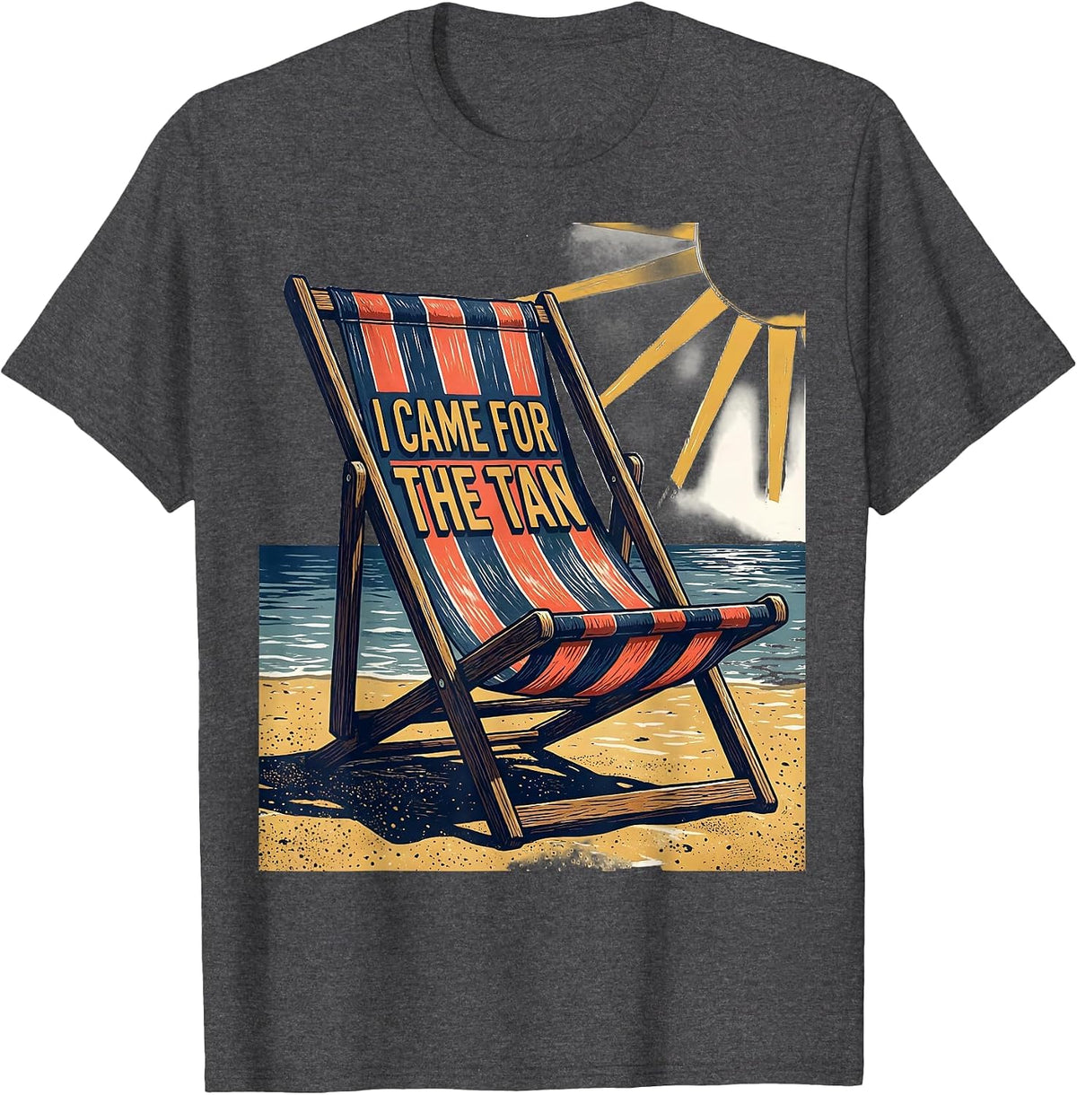 I Came For The Tan Funny Retro Beach Summer Vacation T-Shirt - Dark Heather Grey