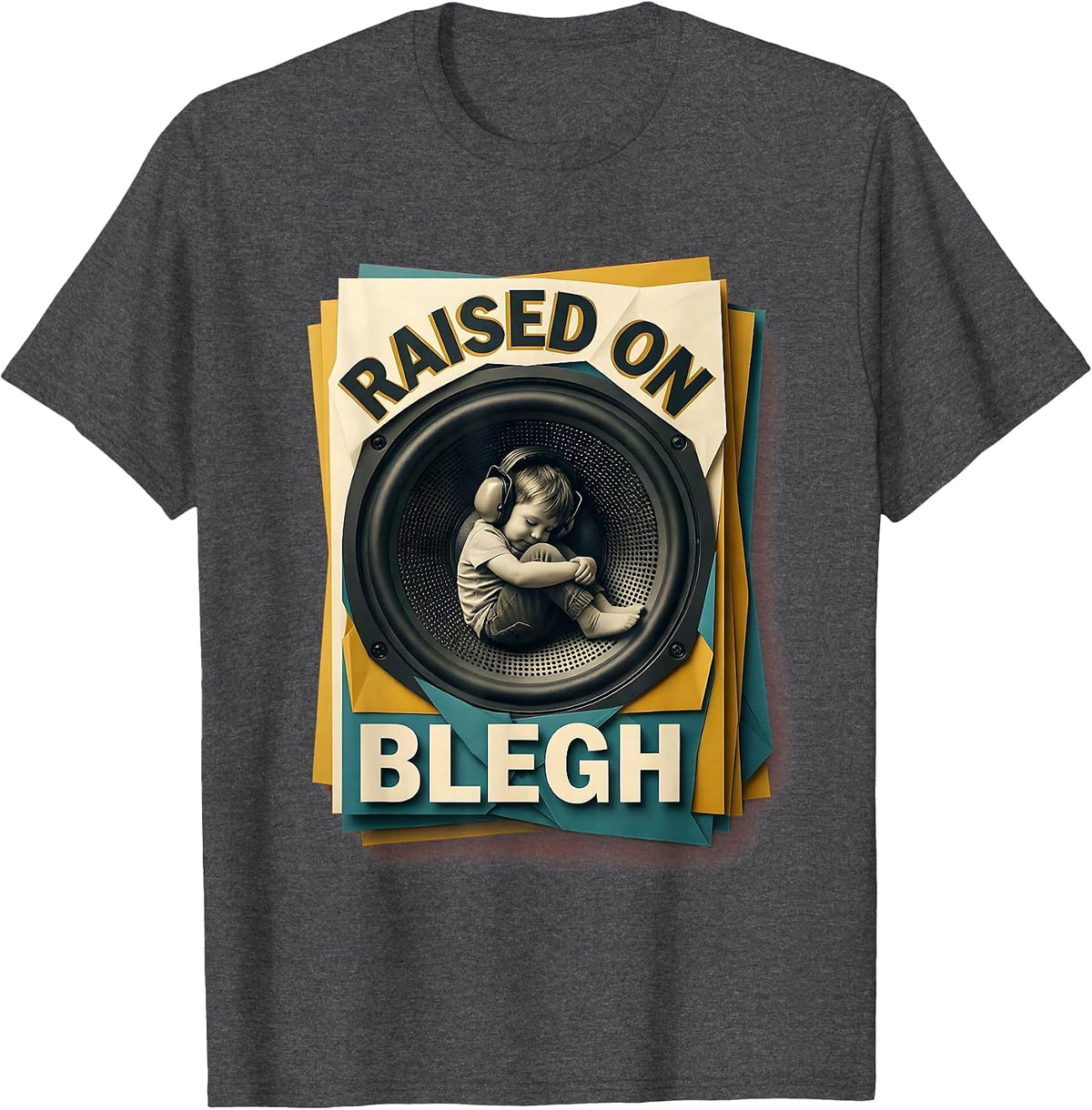 Raised On Blegh Funny Heavy Metal Metalhead Kid Humor T-Shirt - Dark Heather Grey