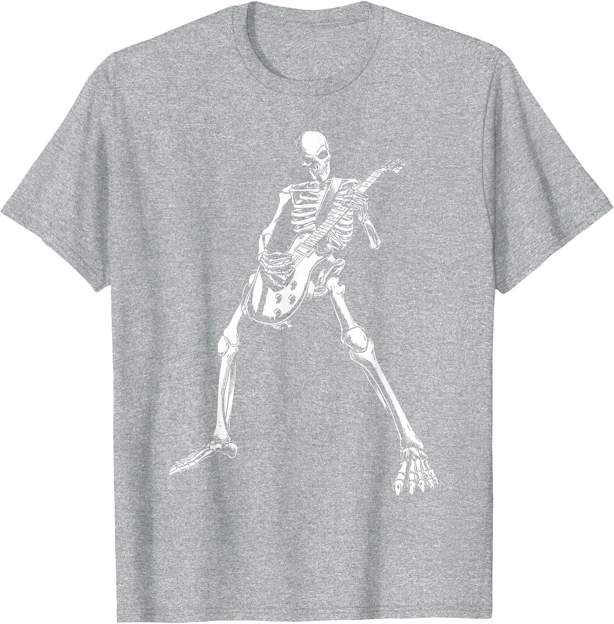 Skeleton Playing Electric Guitar Solo Halloween Rock Music T-Shirt - Heather Grey